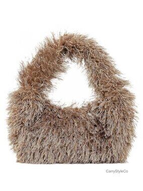 Faux Fur Fluffy Hobo Bag Furry Handbag Purse Y2K Fuzzy Tote for Women
